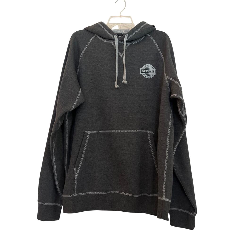 New Genesis Health Clubs Gray Hoodie Size L Dark Gray Pocket Cozy Casual Jacket